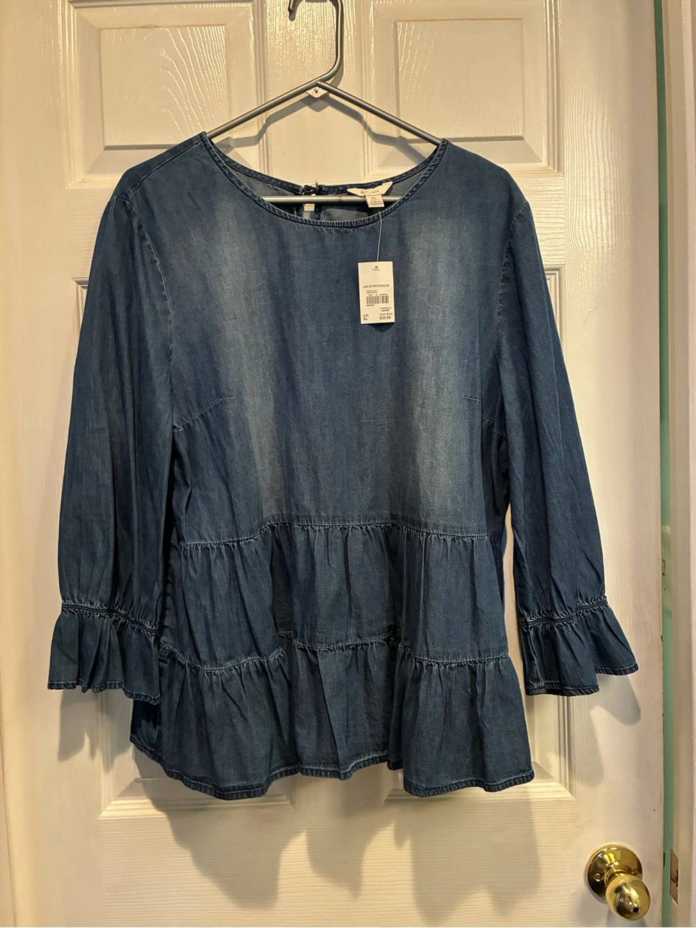 NWT! CATO Denim Blue Tiered Ruffle Peplum Top